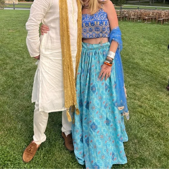 Blue Lehenga Set (skirt/top/shawl) - Picture 2 of 8